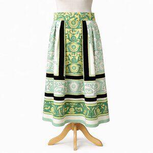 Eva Mendes NY & Company Green Baroque Floral A-Line Skirt 0